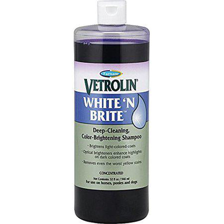 Farnam Vetrolin White ’n Brite Shampoo deep Cleaning and Color Brightening Shampoo for horses and Dogs. 32 Ounces